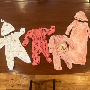Preemie girls sleepers and gown lot (4)
